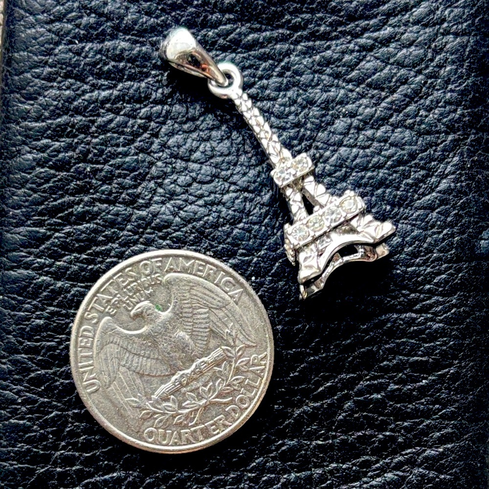 Silver Crystal Eiffel Tower Pendant Charm Paris